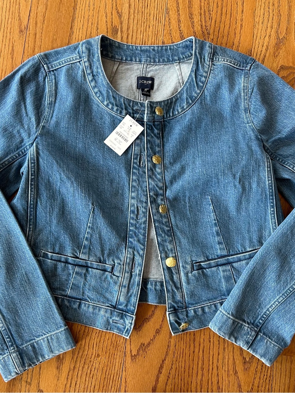 NWT $128 J.Crew Factory Denim Lady Jacket jean gold buttons women sz 6 - Picture 4 of 5